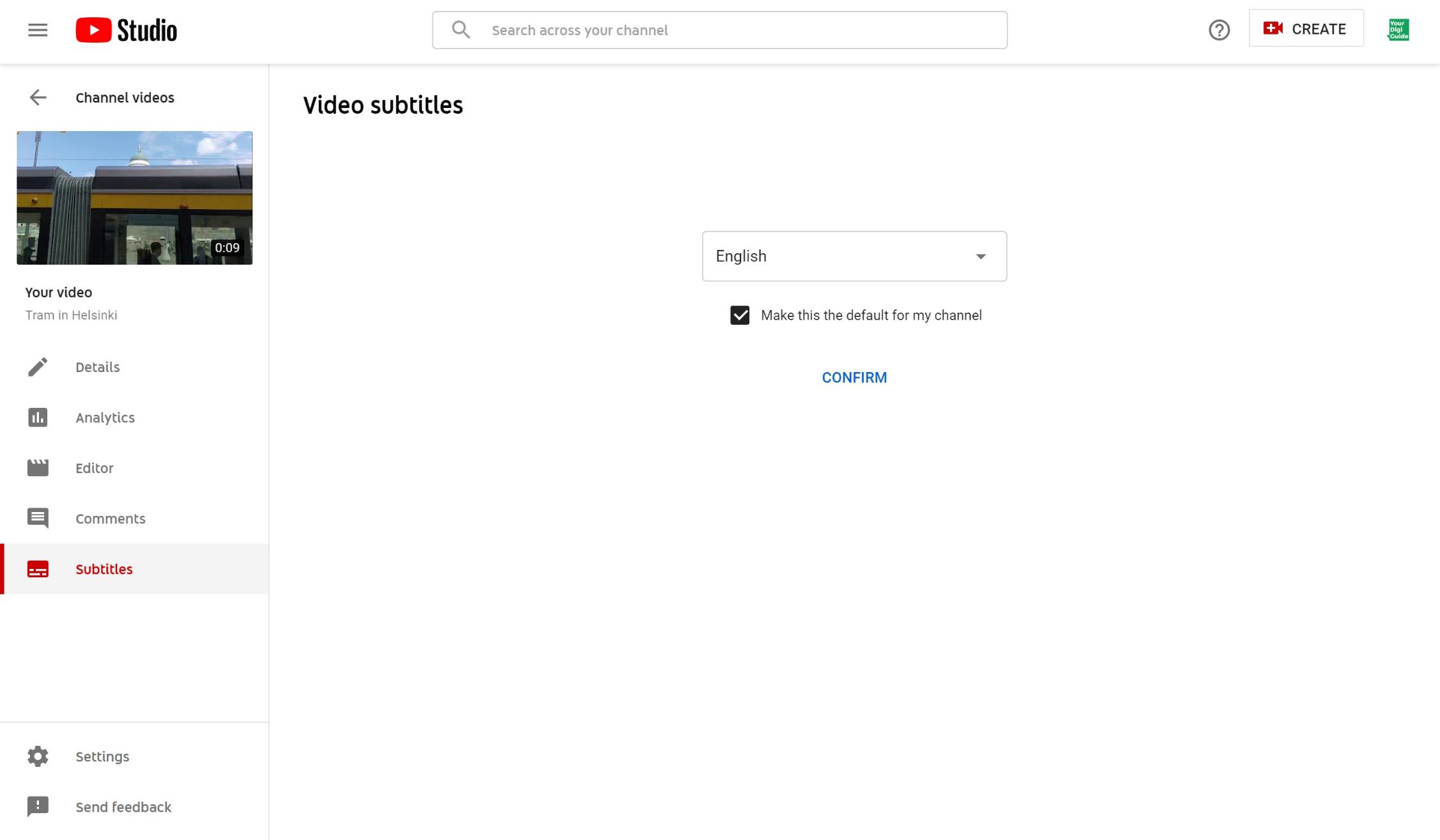 Selecte a language for your YouTube video